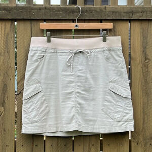 Prana Linen Cotton Blend Cream Off-White Drawstring Waist Mini Skirt Size Large
